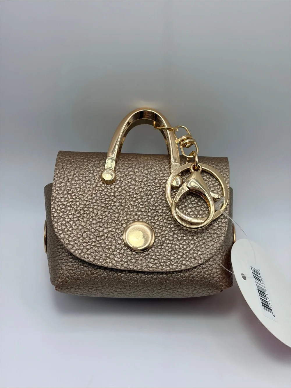 Mini Textured Metallic Brown Bag Charm Keychain